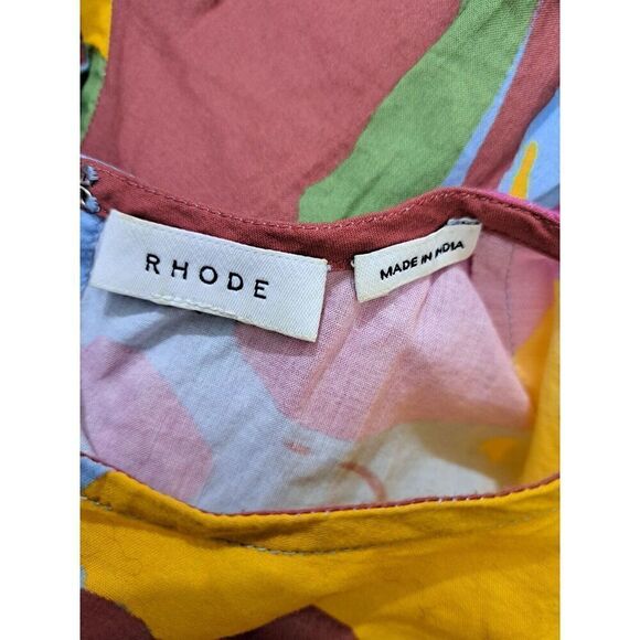 Rhode Resort Flare Mini Dress Womens Small Green Pink Watercolor Floral Artist - Picture 6 of 8